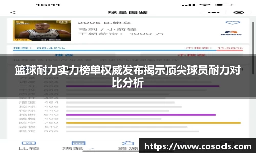 篮球耐力实力榜单权威发布揭示顶尖球员耐力对比分析
